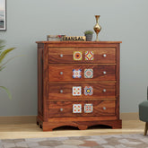 Dotwork Solid Sheesham Wood Chest of Four Drawers (Natural Finish)